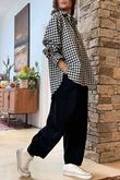 Zeta Otto Brushed Cotton Plaid Shirt Black Ecru